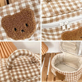 Khaki Makeup Bag Large Capacity Portable Cosmetic Bags Zipper Plaid Brushes Pouc