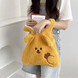 Winter Cartoon Plush Embroidery Wrist Bag for Girls
