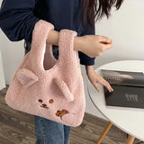 Winter Cartoon Plush Embroidery Wrist Bag for Girls