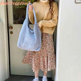 Bear Plush Shoulder Bag Large Capacity Embroidered Lovely Animal Tote Bag