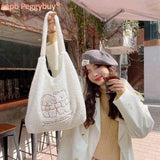 Bear Plush Shoulder Bag Large Capacity Embroidered Lovely Animal Tote Bag