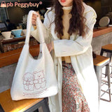 Bear Plush Shoulder Bag Large Capacity Embroidered Lovely Animal Tote Bag