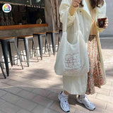 Bear Plush Shoulder Bag Large Capacity Embroidered Handbag for Autumn