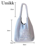 Bear Plush Underarm Bag Large Capacity Embroidered Lovely Animal Tote Bag