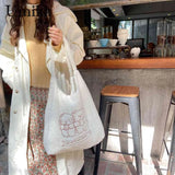 Bear Plush Underarm Bag Large Capacity Embroidered Lovely Animal Tote Bag
