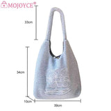 Large Capacity Bear Plush Underarm Bag Embroidered Shoulder Handbag