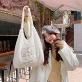 Large Capacity Bear Plush Underarm Bag Embroidered Shoulder Handbag