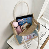 Bear Print Linen Shoulder Handbag Xmas Casual Top-handle Gift Bag