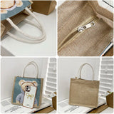 Bear Print Pendant Handbag Linen Canvas Top-handle Gift Bag