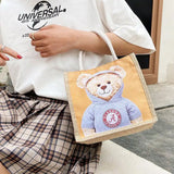 Bear Print Pendant Handbag Xmas Linen Canvas Bag Women Ladies Girl Top-handle
