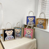 Bear Print Pendant Handbag Xmas Linen Canvas Bag Women Ladies Girl Top-handle