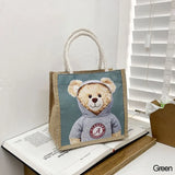 Bear Print Pendant Handbag Xmas Linen Canvas Bag Women Ladies Girl Top-handle