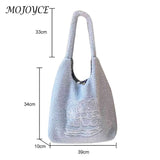 Bear Shopping Bag Embroidered Animal Tote Bag Soft Fluffy Portable Handle