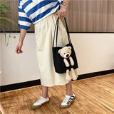 Bear Women Canvas Handbags All-match Ladies Shoulder Bag Large Capacity