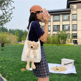 Bear Women Canvas Handbags All-match Ladies Shoulder Bag Large Capacity