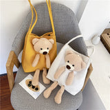 Bear Women Canvas Handbags All-match Ladies Shoulder Bag Large Capacity