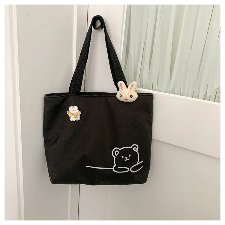 Bear Women Canvas Zipper Bag Student Tote Satchel Travel Purse Handbag