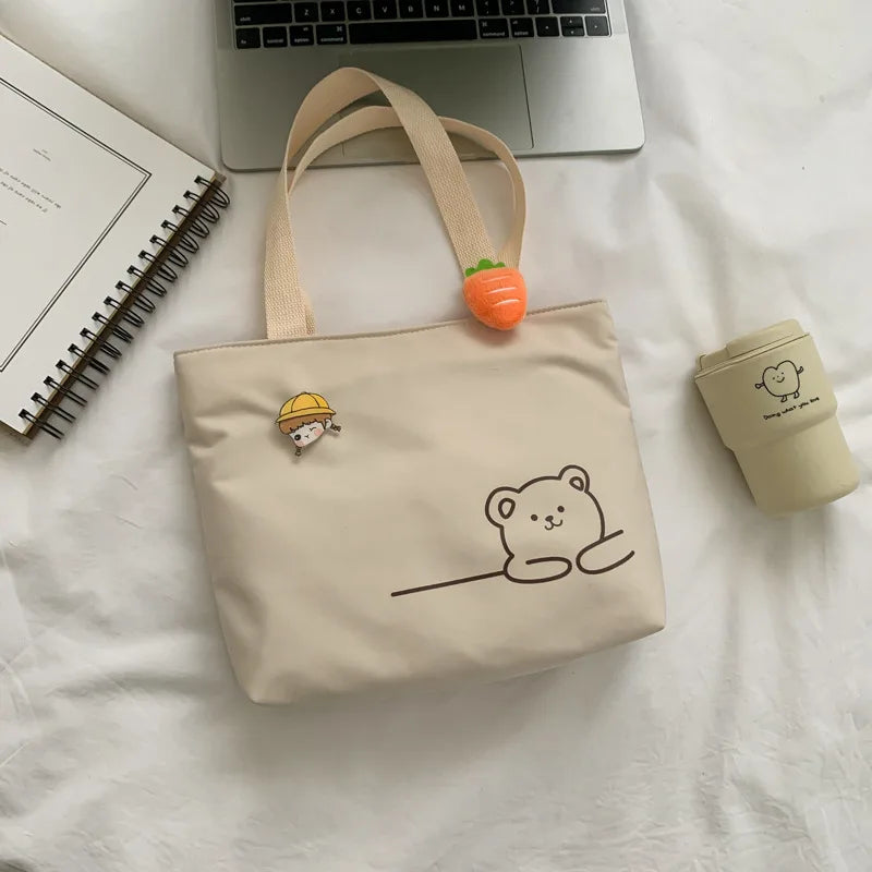 Bear Women Canvas Zipper Bag Preppy Style Student Tote Shoulder Messenger Bag