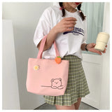 Bear Women Canvas Zipper Bag Student Tote Satchel Travel Purse Handbag