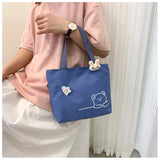 Bear Women Canvas Zipper Bag Student Tote Satchel Travel Purse Handbag