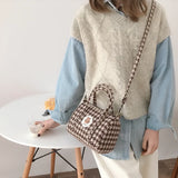 Bear Women Little Boston Bag Woolen Corduroy Shoulder Bag Small Handbag