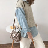 Bear Women Boston Bag Woolen Corduroy Shoulder Bag Handbag Plush Crossbody Bags