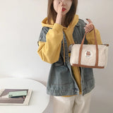 Bear Women Boston Bag Woolen Corduroy Shoulder Bag Handbag Plush Crossbody Bags