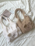 Bear Women's Faux Lamb Wool Shoulder Bag Plush Tote Purse Handbag