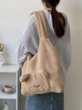Bear Women's Faux Lamb Wool Shoulder Bag Plush Tote Purse Handbag