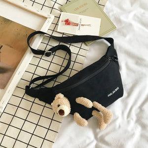 Bear Women's Canvas Waist Bag Crossbody Chest Fanny Pack Hip Purse