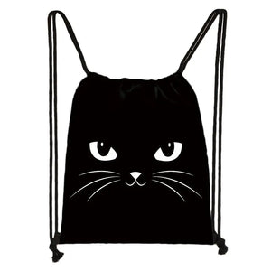 Cat Drawstring Bag Women Shopping Bags Canvas Travel Bag