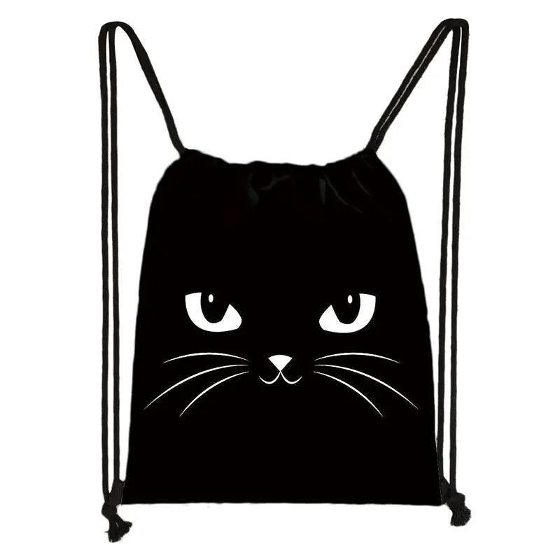 Cat Drawstring Bag Women Shopping Bags Canvas Travel Bag