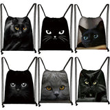 Cat Drawstring Bag Women Shopping Bags Canvas Travel Bag