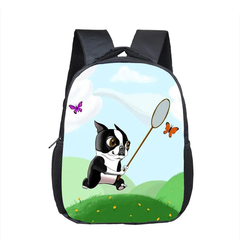 Boston Terrier Backpack Children School Bags Cartoon Dog Boys Girls Book Bag
