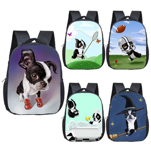Boston Terrier Backpack Children School Bags Cartoon Dog Boys Girls Book Bag