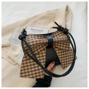 Bow Plaid Messenger Bag All-Match Woman