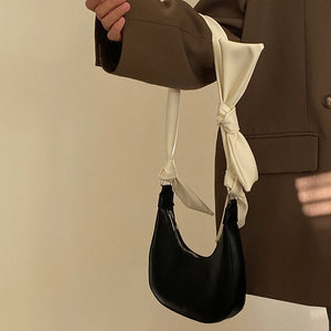Bow Women Small Shoulder Bag Ladies Portable Underarm Bags PU Leather Girls Purs