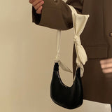 Bow Women Small Shoulder Bag Ladies Portable Underarm Bags PU Leather Girls Purs