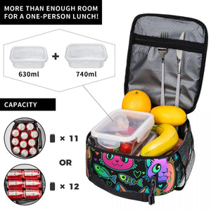 Bright Cat Heads And Fish Insulated Thermal Cooler Lunch Box Bag
