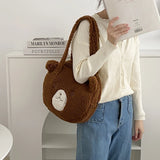 Brown Bear Lamb Fabric Shoulder Tote Bag Soft Handbags