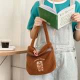 Brown Bear Lamb Fabric Shoulder Tote Bag Soft Handbags