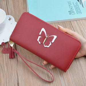 Butterfly Leather Long Wallet Women Zip Purse Clutch Phone Pocket