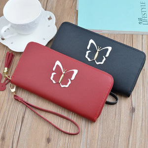Butterfly Leather Long Wallet Women Zip Purse Clutch Phone Pocket