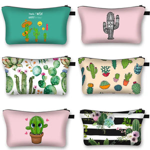 Cactus 3D Printing Cosmetic Bag Portable Makeup Case Lady Storage Bag