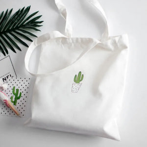 Cactus Print Reusable Shopping Bag Canvas Tote Cartoon Eco Shopper Handbag