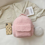 Candy Colors Plush Backpack Women Sweet Small Shoulder Crossbody All-match