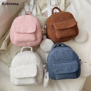 Candy Colors Plush Backpack Women Sweet Small Shoulder Crossbody All-match