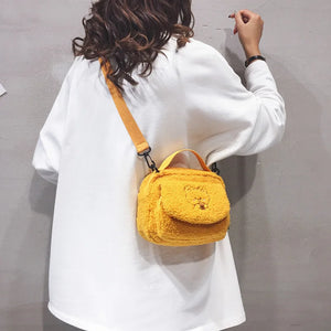 Embroidered Mini Crossbody Bag for Women, Plush Shoulder Bag