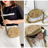 Embroidered Fish Shape Canvas Messenger Bag Mini Crossbody Zippered Purse