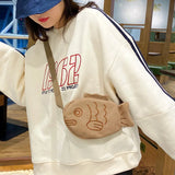 Fish Embroidery Canvas Messenger Bag Zippered Mini Crossbody